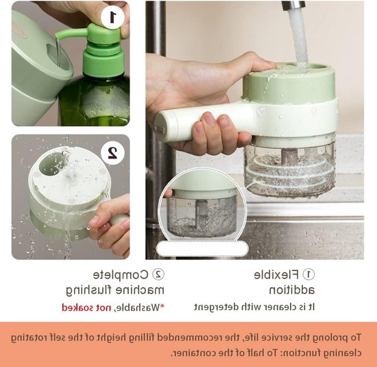 Elektrische 4-in-1 Groentesnijder, Draagbare Mini Blender voor Snijden, Hakken en Malen van Knoflook, Uien en Peper — afbeelding 2