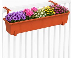 Geli Plantenbak Balcony - terracotta - met metalen ophangbeugels van zelfde kleur - 80 x 18 x 15 cm - hard kunststof - langwerpig