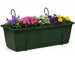 Geli Plantenbak Balcony - groen - met metalen ophangbeugels - 40 x 18 x 15 cm - hard kunststof - langwerpig -