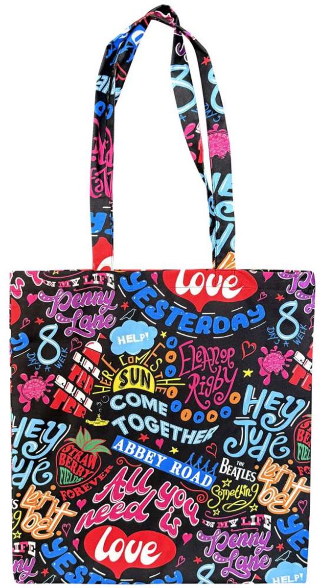 The Beatles - Song Titles Schoudertas/Shopper - Zwart/Multicolours