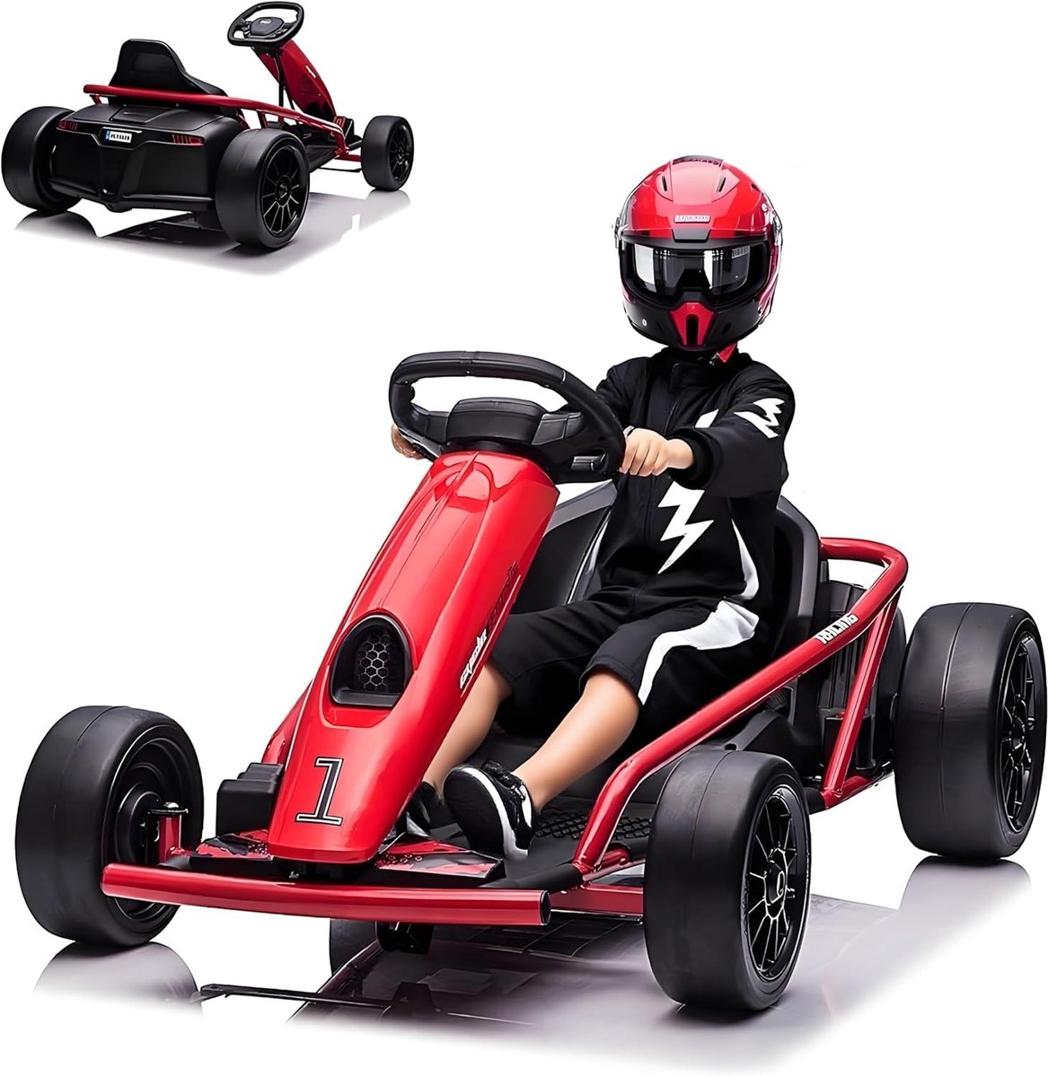 Danky Elektrische Drift Kart 24V – 2×12V 9AH Accu's – Driftfunctie – Max. Snelheid – Kunststof & Metaal – Geschikt voor Kinderen 8 tot 12 jaar– EU-stekker – EU-stekker - Rood