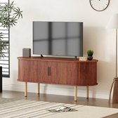 Moderne tv-standaard van 120 cm voor de woonkamer - Stevig hout- schuifdeuren- ruime opbergruimte - voor schermen tot 80 inch-Elegant walnoothout-zwarte handgreep