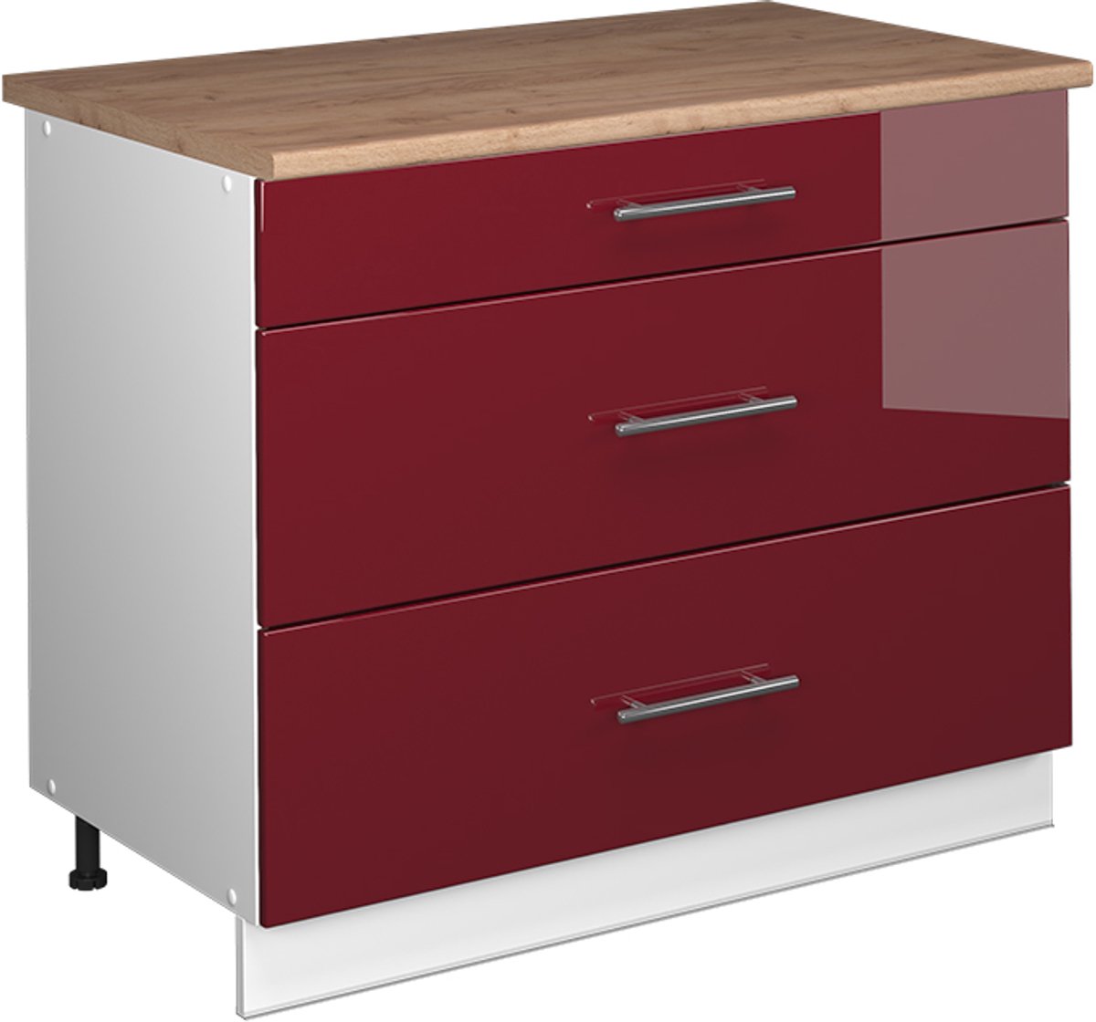 Vicco Keukenonderkast Fame-Line, Bordeauxrode hoogglans/Wit, 100 cm, WB Eik