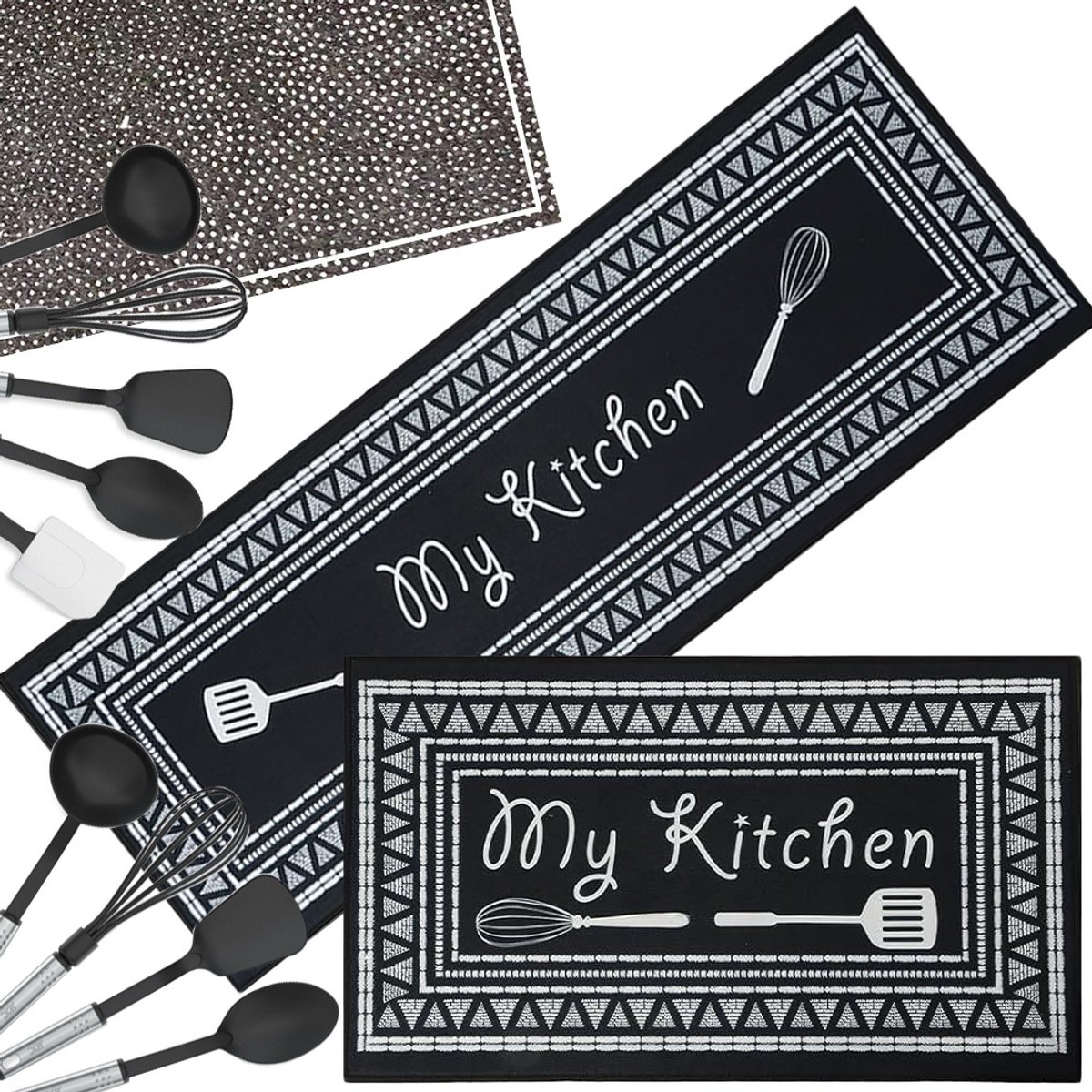 Keukenmat Set 2 Stuks – Antislip Keukenlopers – Vloermat voor Keuken – My Kitchen – Zwart