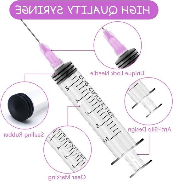 10ml spuit met stompe naald - 10 stuks, herbruikbare plastic doseerspuit voor laboratorium, industrie, huisdieren en DIY knutselen — afbeelding 2