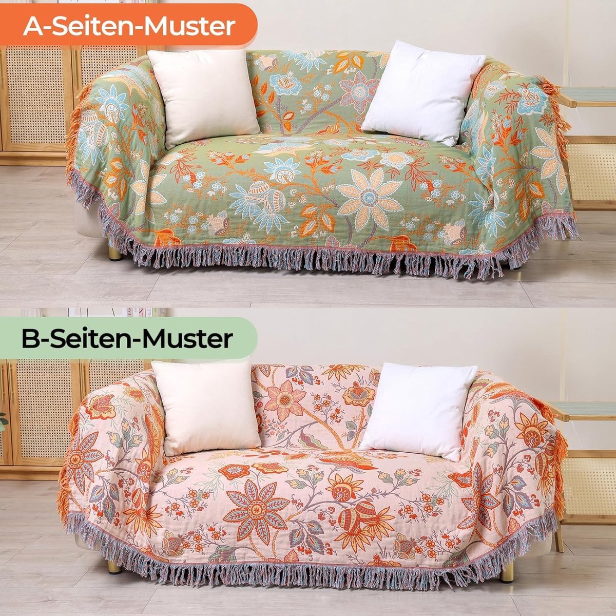 Sprei in boho-stijl-100% katoen- 150 x 200 cm- knuffeldeken- omkeerbare deken voor bed- bank en woonkamer- cadeau-idee voor familie en vrienden — cadeau in Wonen & Interieur - foto 7
