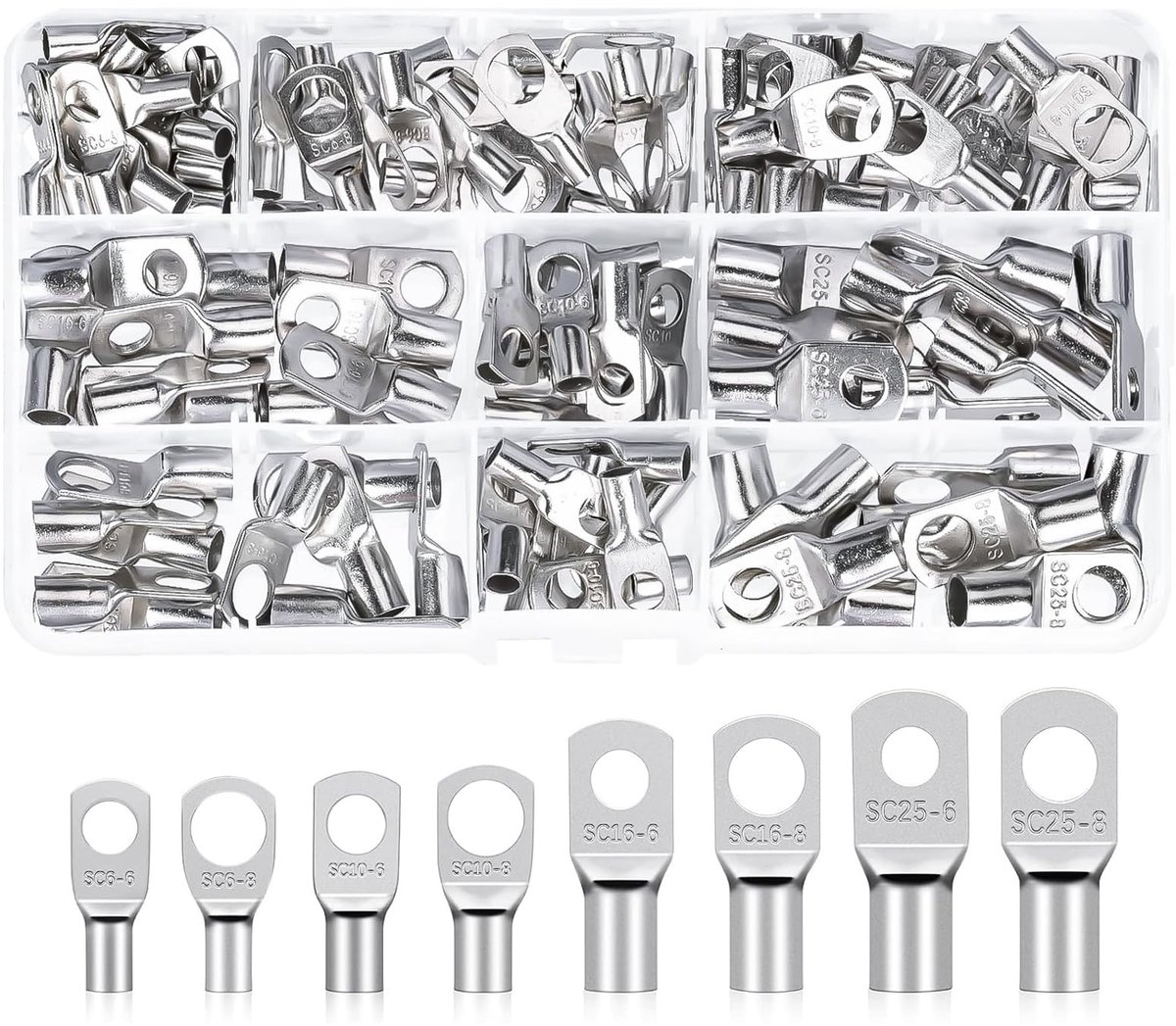 MTTProducts - Ringkabels - 120-delige kabelschoen set - Tinned Copper - Geschikt voor auto en motor - Koper - Ideaal voor boten en voertuigen