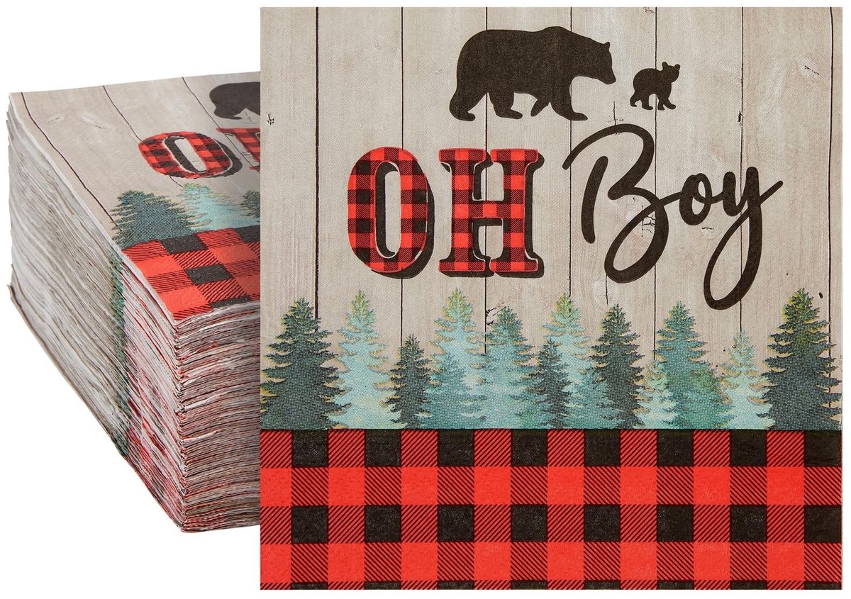 Shopcentral - Napkins - Buffalo Plaid Design - 100 Pack - Baby Shower Decoraties - Lumberjack Thema - 6.5 inch - Geschikt voor Feestjes - Jongens Thema