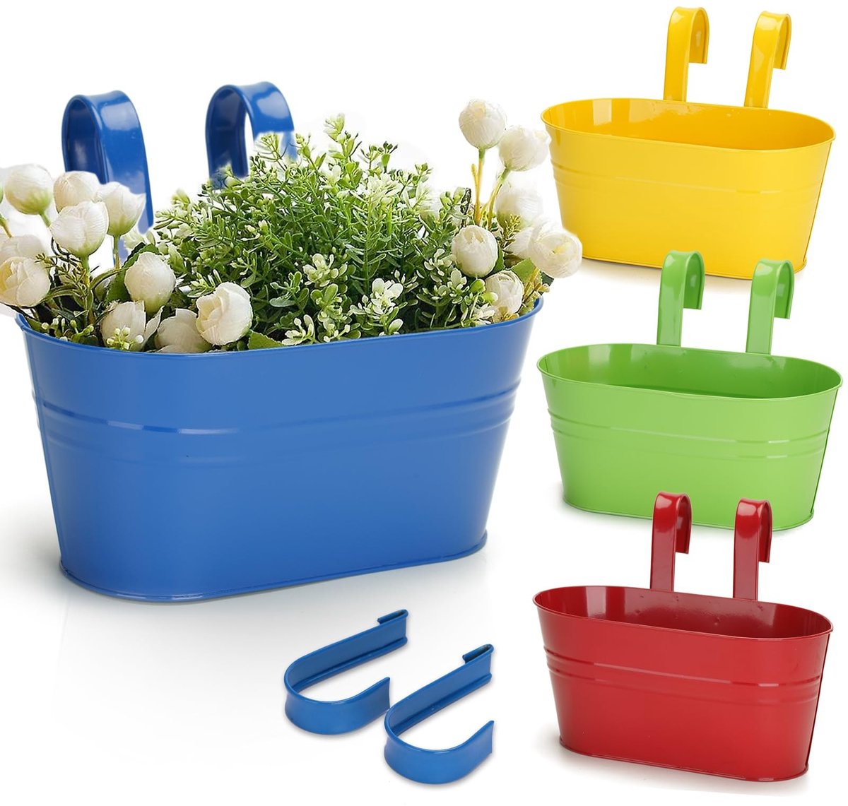 NTHProducts - Hangende Bloempotten - Metalen Bloempotten - Set van 4 - Multicolor - Tuinaccessoires - Geschikt voor Balkon en Raam