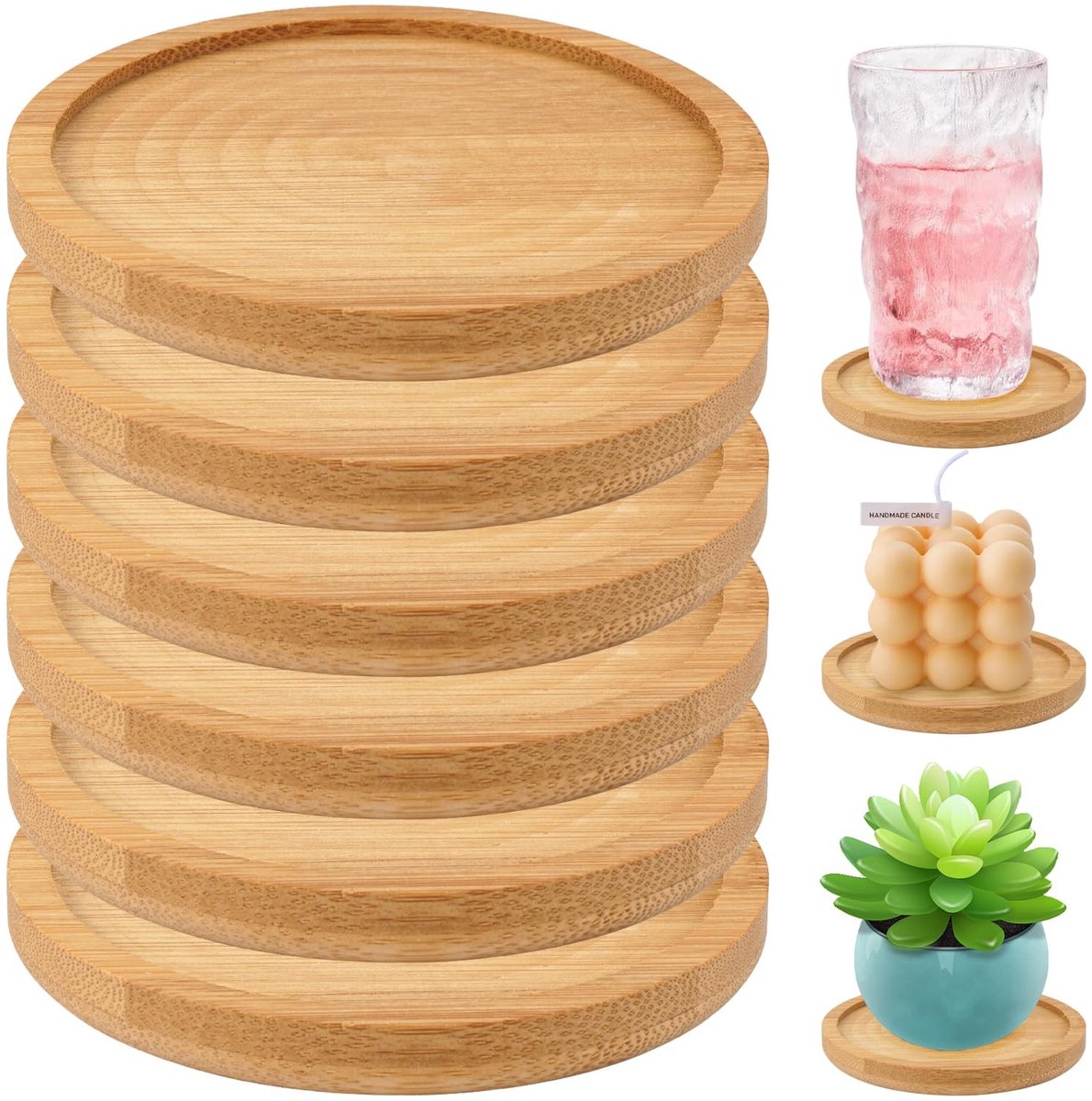 NTHProducts - Houten Kaarsenhouders - Decoratieve Coasters - Creëer een Sfeervolle Ambiance - 6 Stuks - Voor Tafelversiering - Geschikt voor Communie
