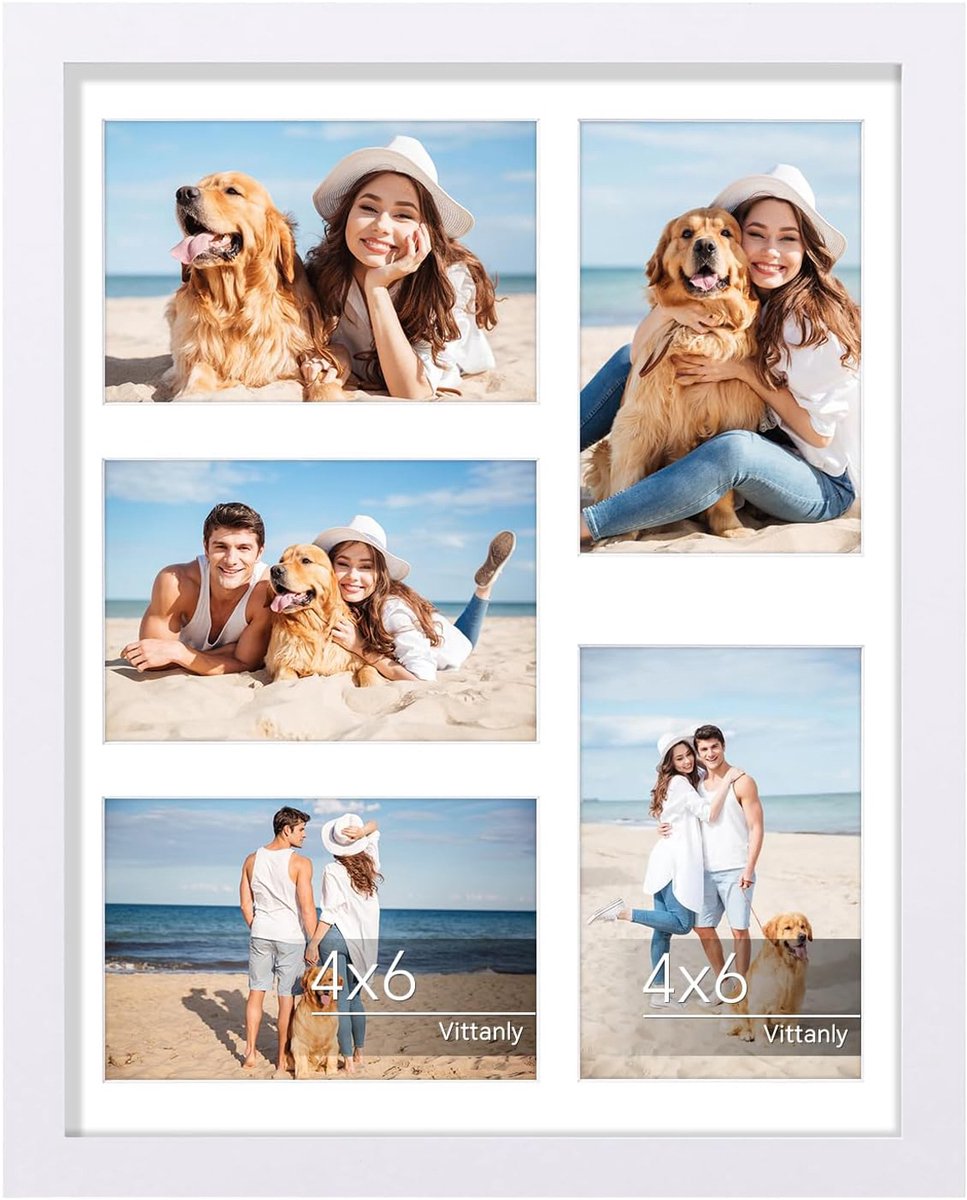 Homaxy - Fotolijst - Fotolijst - Kan 5 Foto's Van 9 x14 cm Met Rand Of 1 Foto Van 27 x 34 cm Zonder Rand Weergeven - Moderne Stijl - Wit