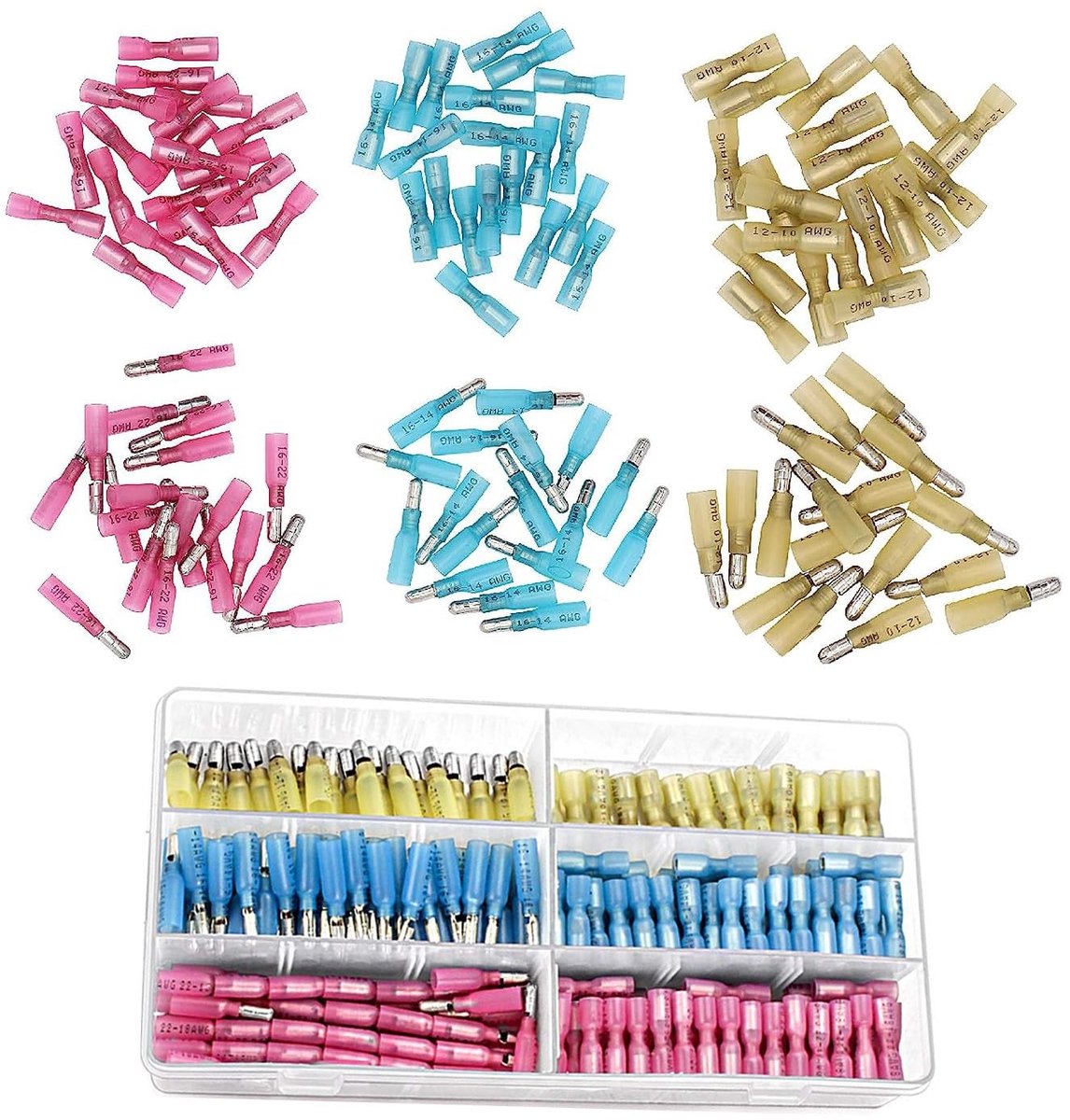 Allecto - Kabelschoenen - Bullet Butt Connectors - 150 stuks - Geïsoleerde Knelverbindingen - Krimpverbinders voor Draad - Geschikt voor A.W.G. 22-...