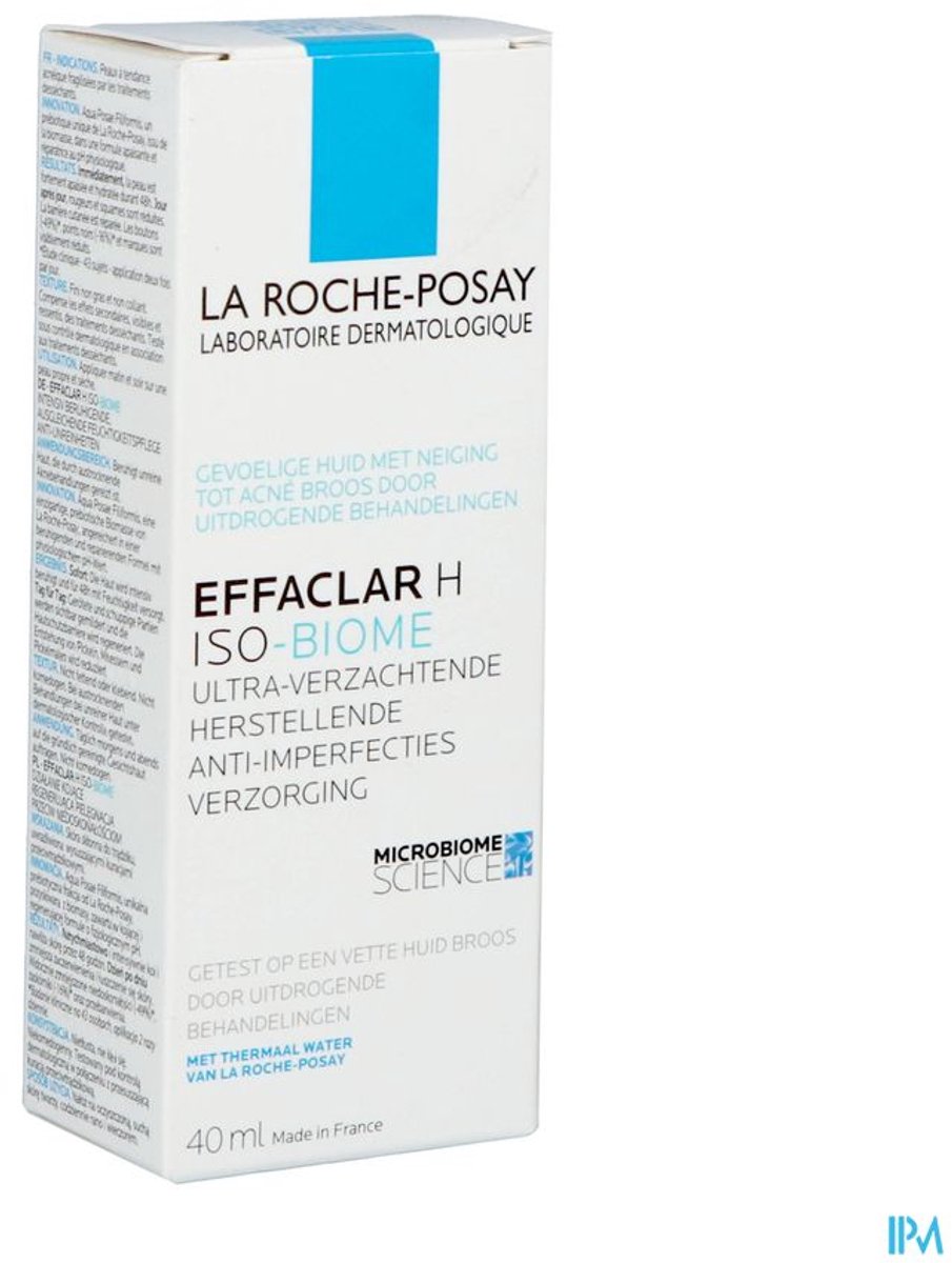 La Roche-Posay Effaclar H Iso-biome Hydraterende Crème - voor Vochtarme, Onzuivere huid met Neiging tot Acne - Geschikt in Combinatie met Uitdrogende Behandelingen - 40ml