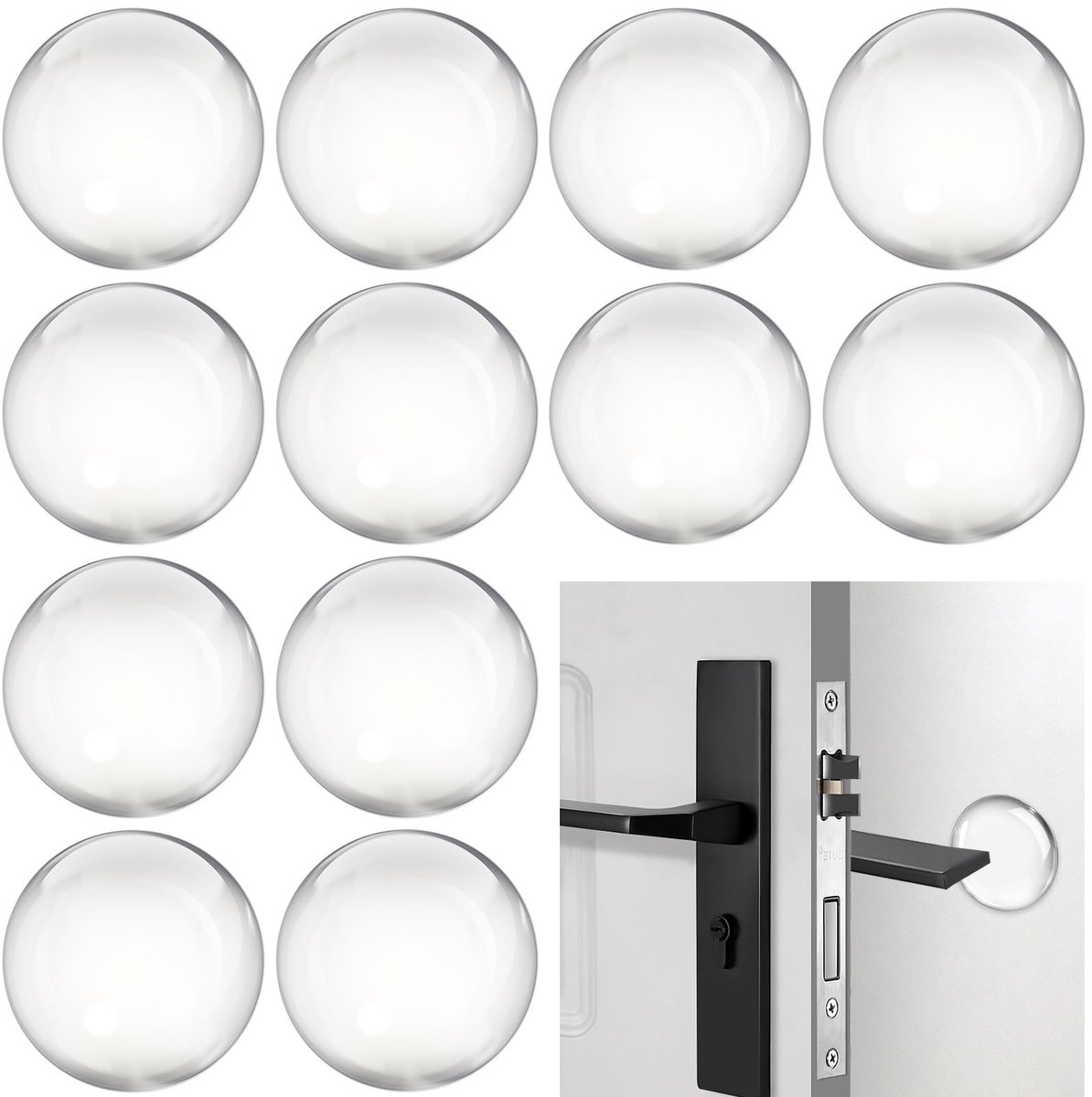 Allecto - Door Handle Buffer - Deurstopper - Geluidsabsorberend - Transparant - Wandbescherming - Zelfklevend - Geschikt voor alle deuren - 12 stuks