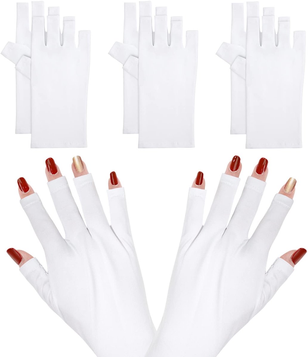 Allecto - Nagelhandschoenen - UV Shield - Bescherming tegen zonnebrand - Wit - Vingerloze handschoenen - Ideaal voor manicure - 3 paar