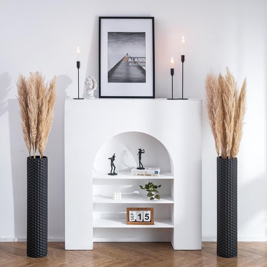 Allecto - Vloervaas - Stijlvolle decoratie - Zwart - Grote metalen vases - Perfect voor bloemen - Geschikt voor woonkamer - Set van 2