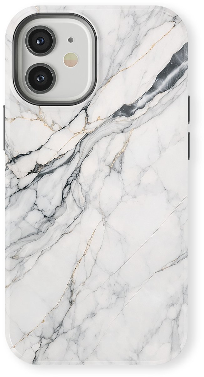 DripCase Hoesje geschikt voor iPhone 12 Mini Marmer | Marble Moods | Magnetisch Opladen | 2-in-1 Ontwerp | Luxe Marmeren Case geschikt voor iPhone 12 Mini Classic White Marble