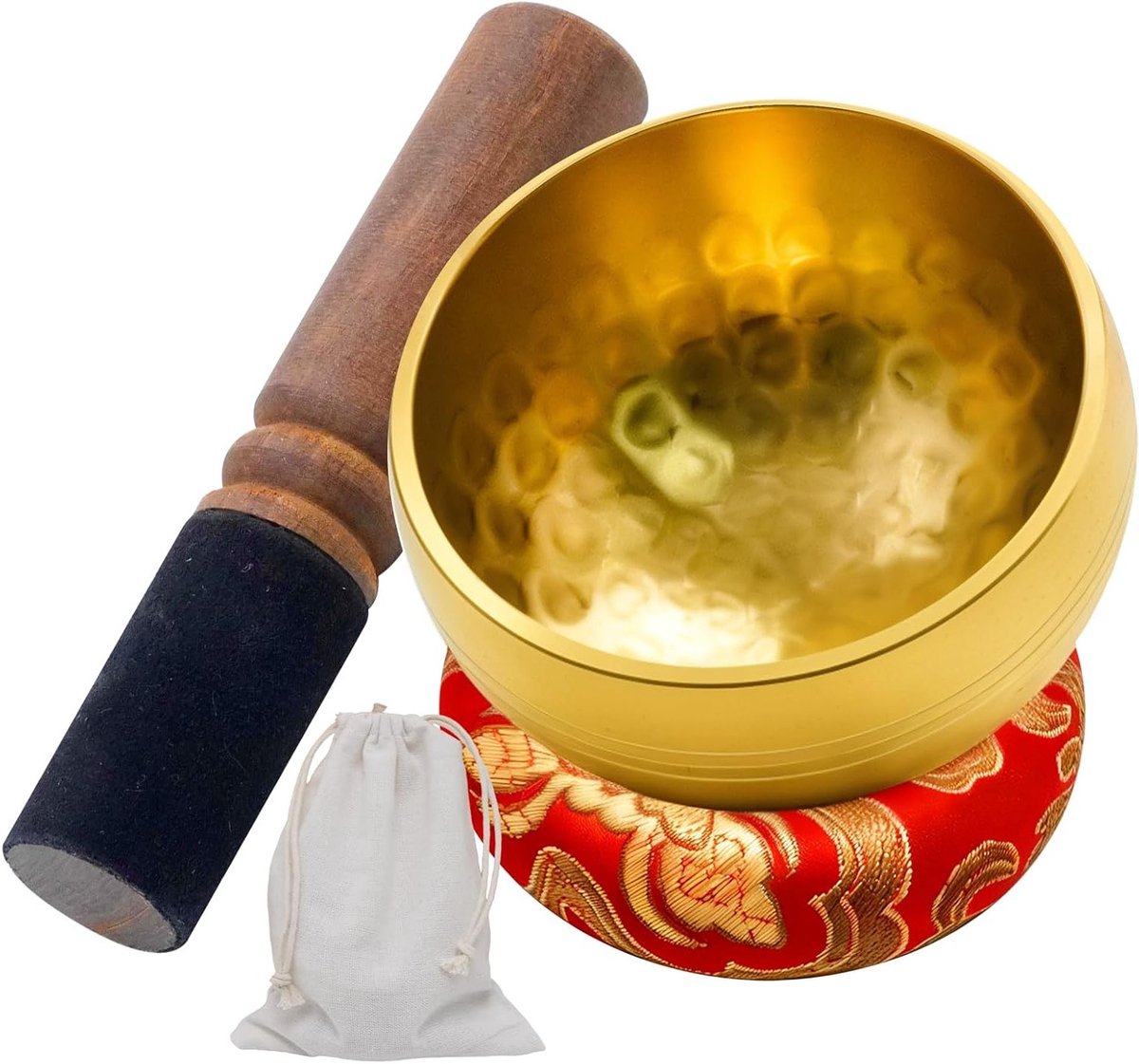 Handgemaakte Tibetaanse klankschaalset van 8 cm met houten stok en kussen voor meditatie, ontspanning en unieke cadeaus voor elke gelegenheid