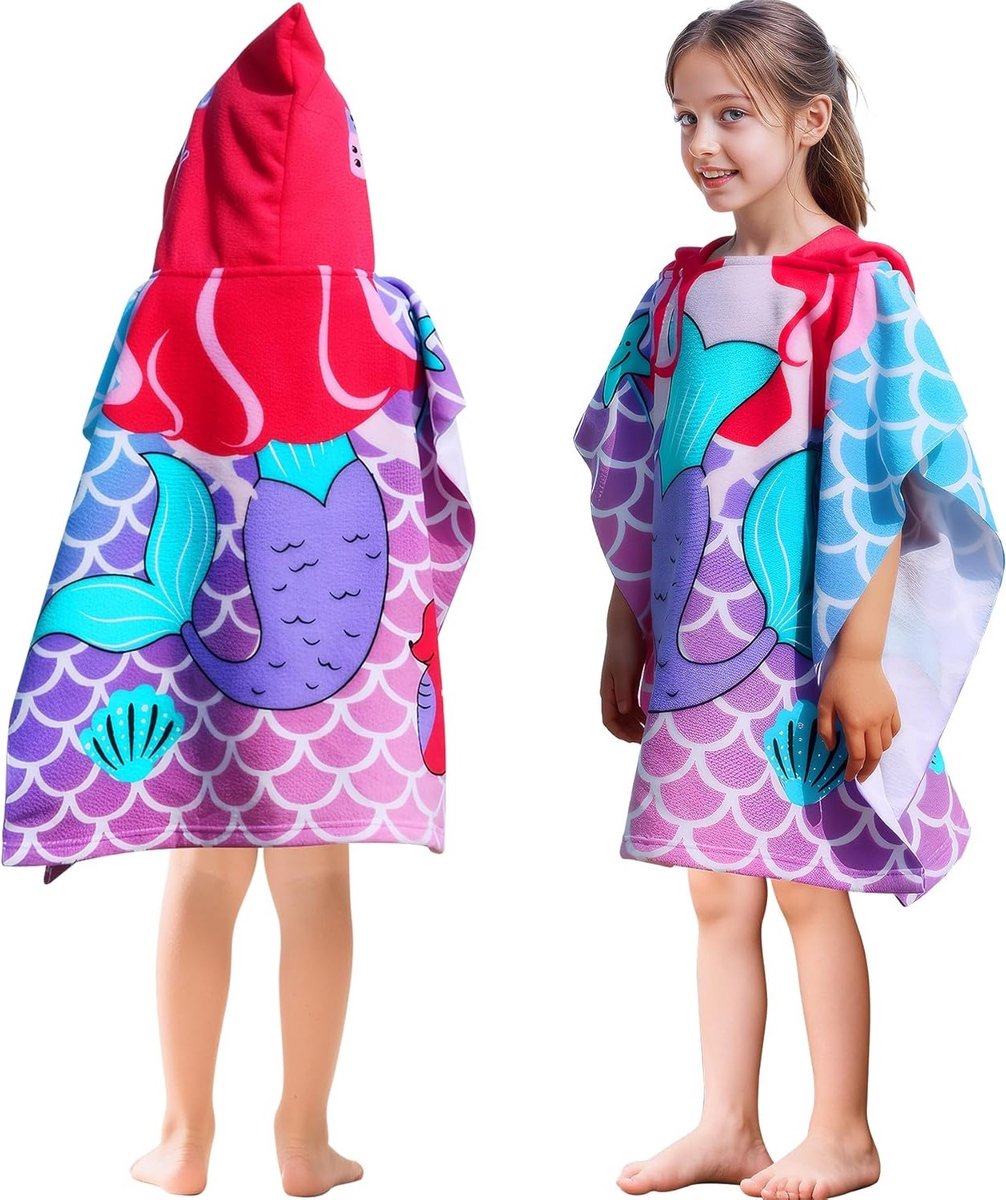 Zachte Microfiber Badponcho met Kap voor Meisjes, Dierenpatroon, Ideaal voor Strand en Zwembad, 60x60cm, Geschikt voor Kinderen van 2-6 Jaar