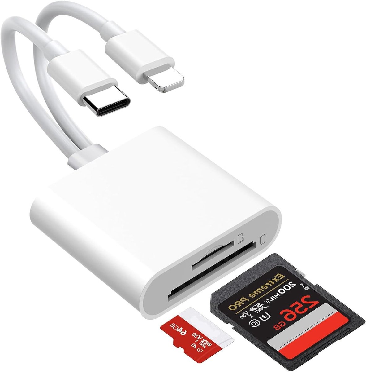 2-in-1 USB C Lightning SD Card Lezer voor iPhone en iPad - SD/TF Kaartadapter voor Foto's, Video's en Gegevensoverdracht