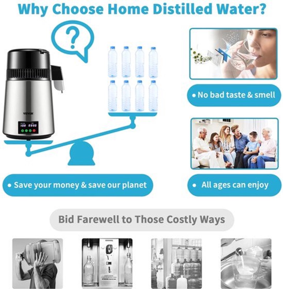 Waterfilter - Water - Waterdestillatieapparaat - Waterfilter Survival - Waterdistillateur - Waterzuiveraar - 1 L/u Distilleersnelheid - Touch Screen - 4L - Wijnrood