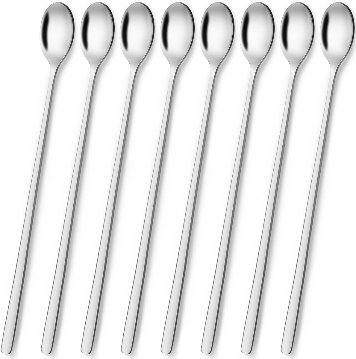 Set van 8 Lange Roestvrijstalen Lepels voor Latte Macchiato, Iced Coffee en Milkshakes, Vaatwasserbestendig en Perfect voor Desserts