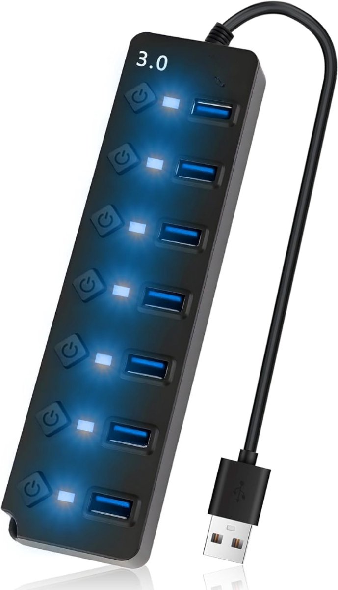 MIRA® USB Hub met Voeding - USB Hub - USB Splitter - Zwart - 18cm x 18cm x 2cm; 100 g