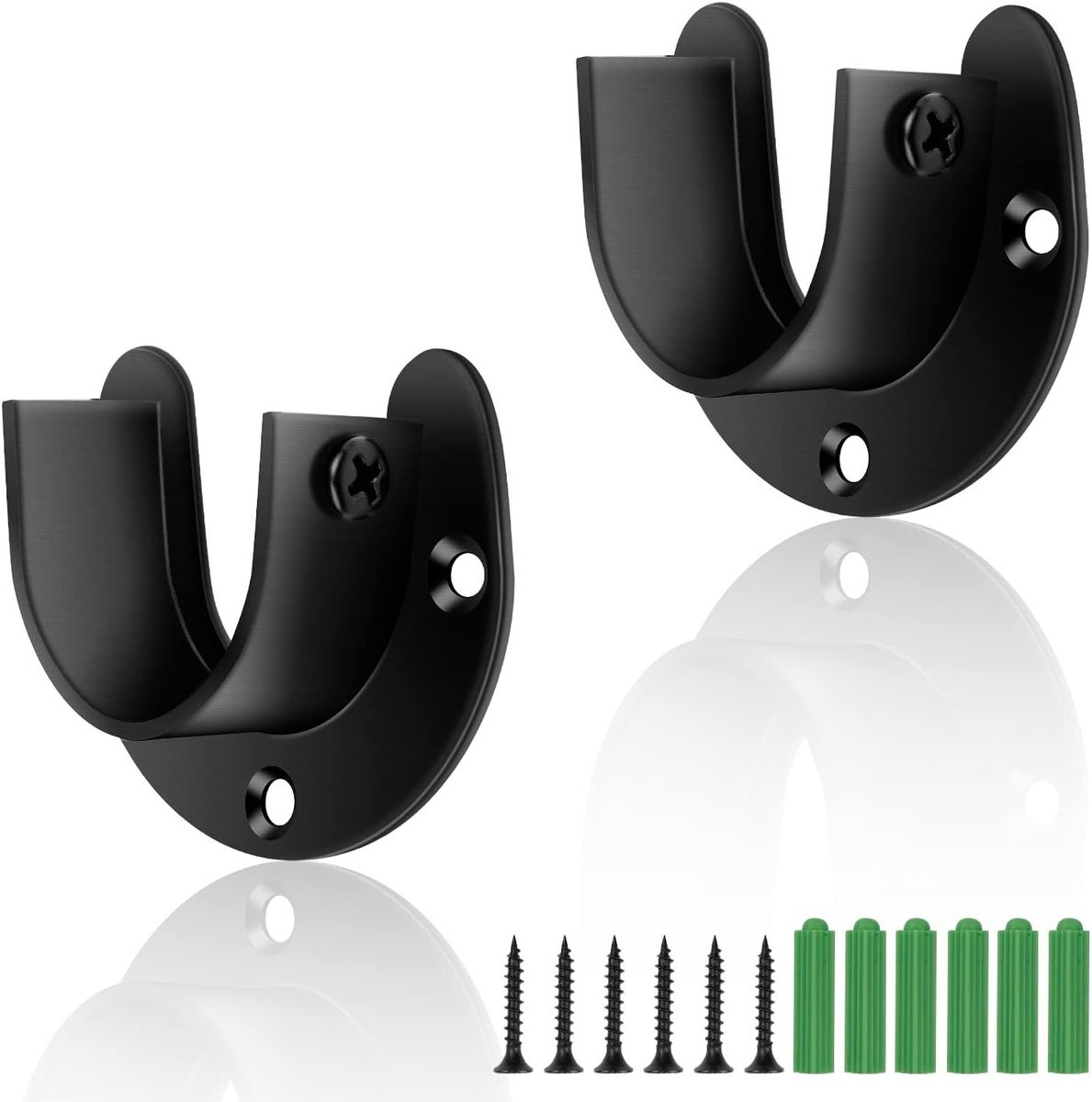 Ronde Buizenhouder 32mm, Set van 2, Zwart Kleedrek voor Kledingkast, Stalen Beugel voor Gordijnroede en Wasrek