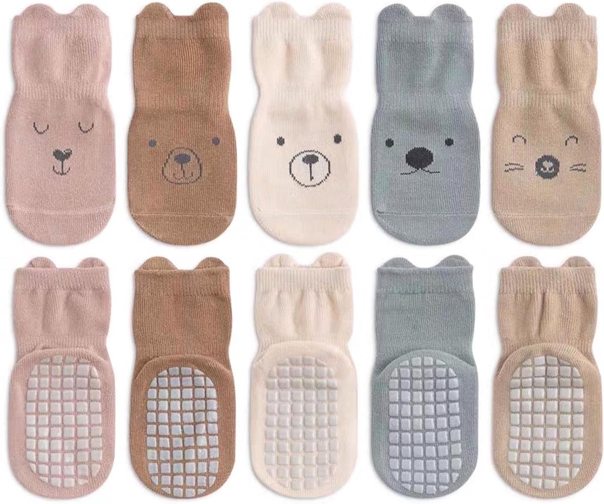 Comfortabele Antislip Babysokken voor Meisjes en Jongens - 5 Paar Cartoon Katoenen Ankelsokken met Handgrepen