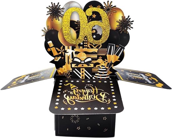 Unieke 60e Verjaardagskaart voor Mannen, 3D Ontwerp met Envelop en Notitie, Perfect Cadeau voor een 60-Jarige, Zwart en Goud Thema