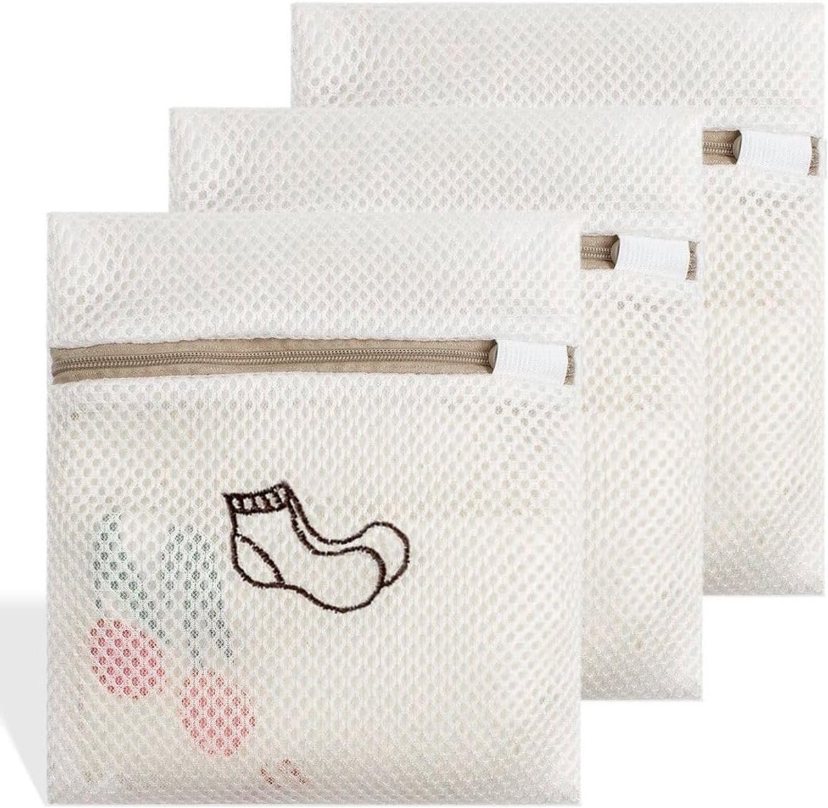 Set van 3 Mesh Waszakken voor Delicate Kleding, Ondergoed en Schoenen - Reiswasnet met Rits, 18 x 20 cm