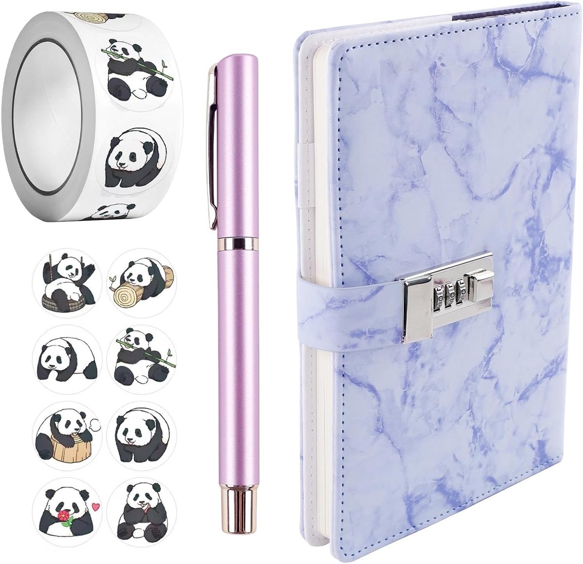 Dagboek met Slot voor Meisjes, Journal met Code, Notitieboek met Pen en Grappige Stickerset, Navulbaar Faux Leer A5 Notitieboek (21 x 15 cm) voor Creatieve Schrijfervaringen