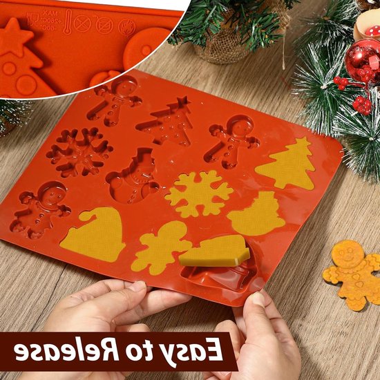 Siliconen Koekjesvormen voor Kerstmis - 2 Stuks met 12 Cavity voor Peperkoekman, Kerstboom en Sneeuwman - Ideaal voor DIY Koekjes, Snoep en Chocolade van Merkloos — afbeelding 2