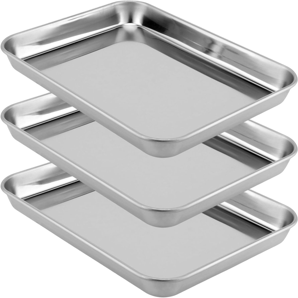 Set van 3 Bakplaten, 44 x 31 x 2,5 cm, RVS Ovenschalen voor Professioneel Bakken, Ideaal voor Koekjes en Gerechten