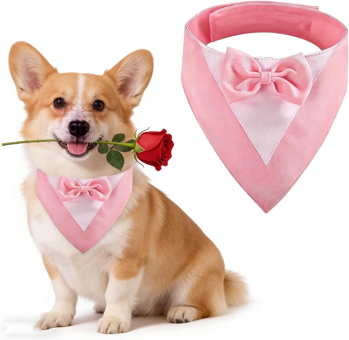 Mok voor Honden met Strik, Hondenhalsband voor Bruiloften, Kostuum voor Honden, Geschikt voor Middelgrote Honden, Perfect voor Verlovingen en Verjaardagen (Hals: 35-45cm, Roze)