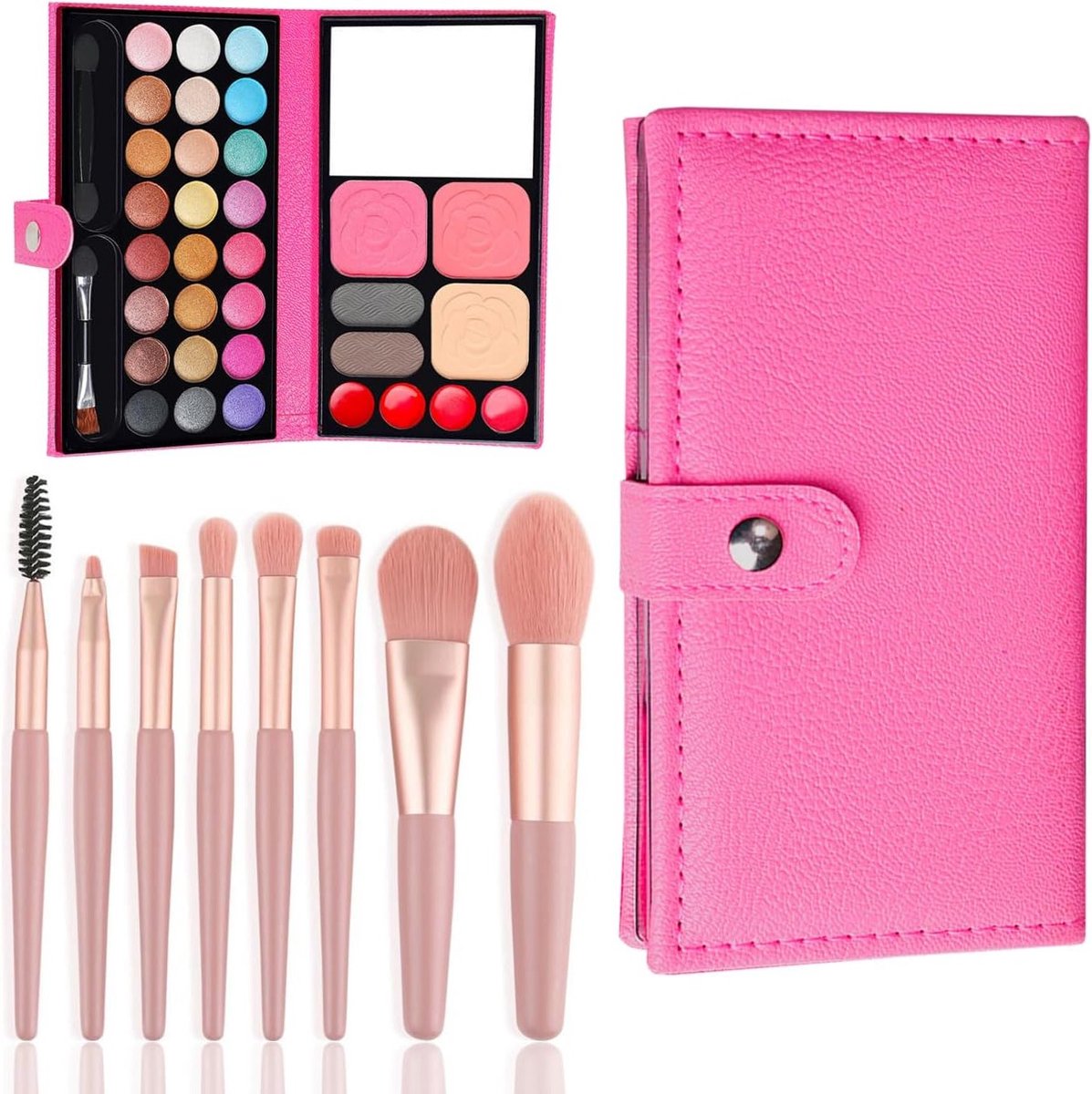 33 Kleuren Make-up Set voor Kinderen met 8 Kwasten, Wasbare en Niet-Toxische Cosmetica voor Prinsessen, Perfect voor Halloween en Podiumoptredens