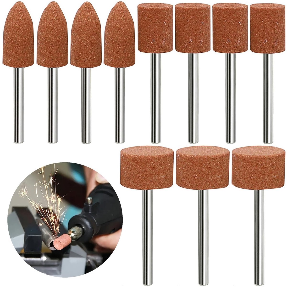 Corundum Slijppunten Set van 48 Stuks, Schuuraccessoires voor Dremel, Polijstkoppen en Booraccessoires voor Efficiënt Slijpen en Polijsten van Steen en Metaal