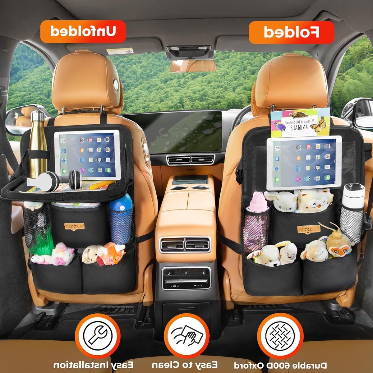 Thijox - Autostoelorganizer met Klaptafel, 7 Vakken, Tablettas, Hangende Achterbank-Organizer voor Kinderen en Reizen, Universeel voor de Meeste Auto' – foto 4
