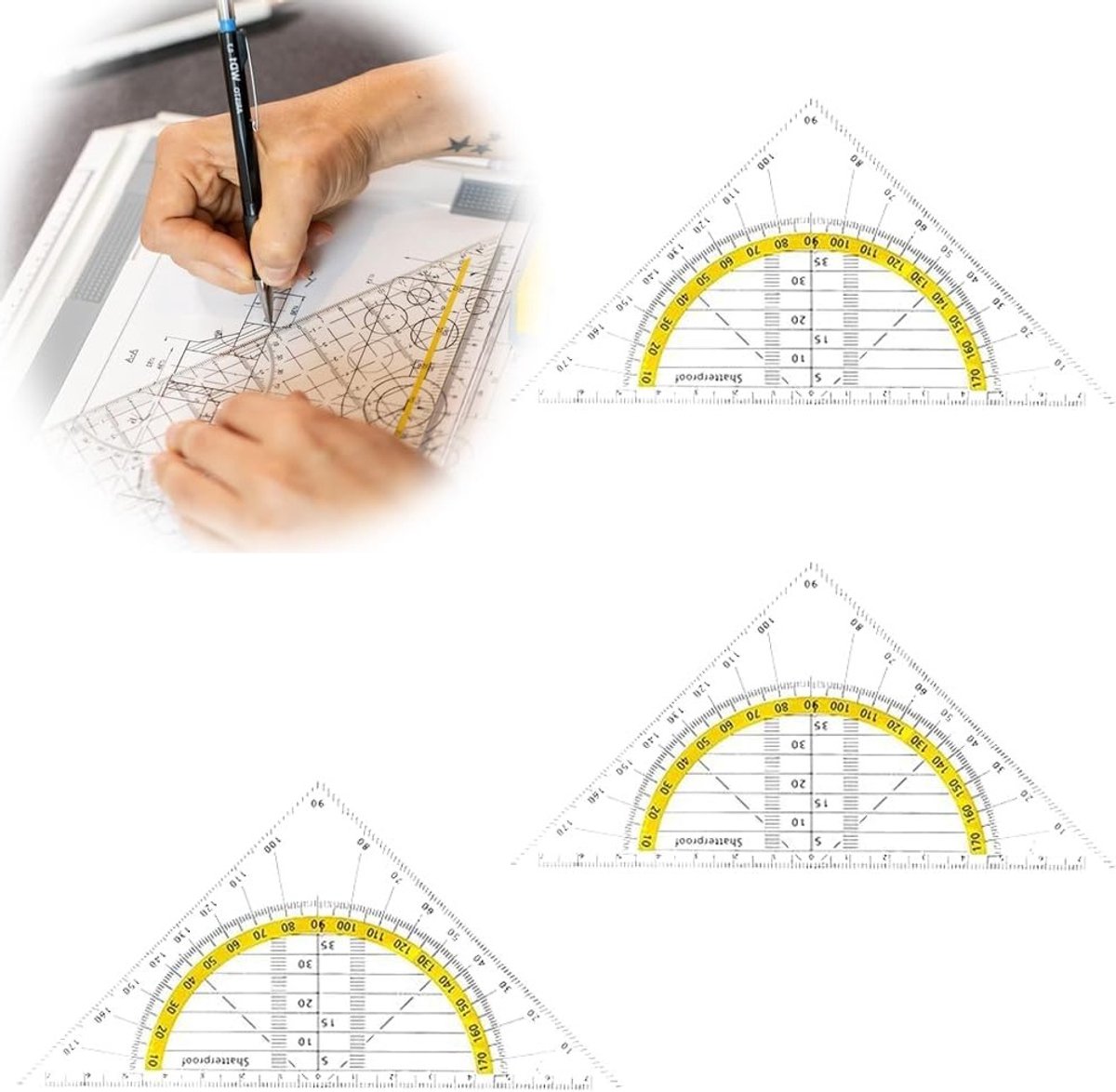 Geometrische Driehoek Set van 3 Stukken, Transparant Plastic, 5.5 Inch, Ideaal voor School en Kantoor, Creatief Ontwerp en Handige Handgreep