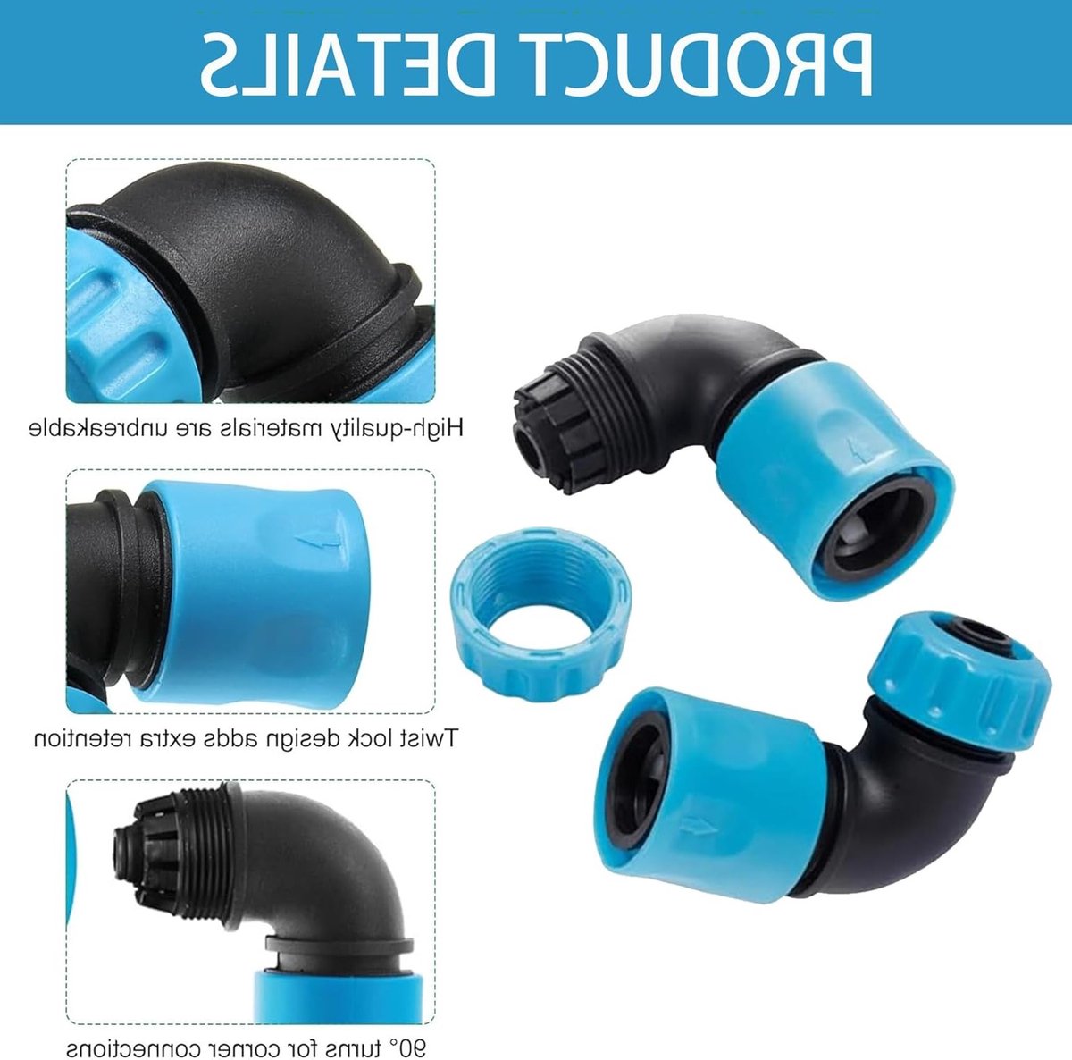 Hose Connector Set van 4 Stuks, Tuinslang Koppelingen, 12-13 mm, 90 Graden Hoekadapter voor Tuinirrigatie en Autowassen