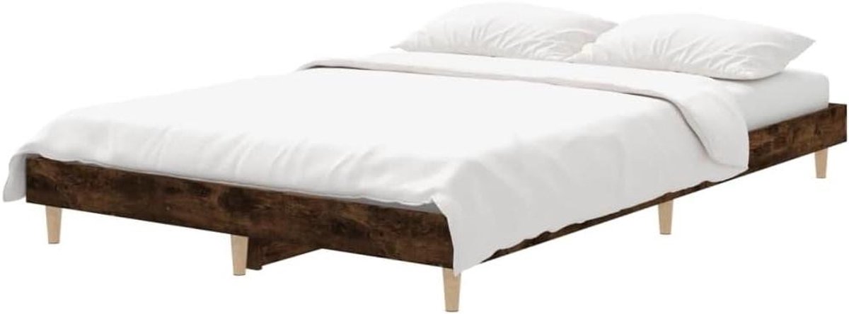 Bedframe Bewerkt Hout - Tweepersoonsbed Frame - Goede Nachtrust - Multiplex Lattenbodem - 120x190 cm - Gerookt Eiken