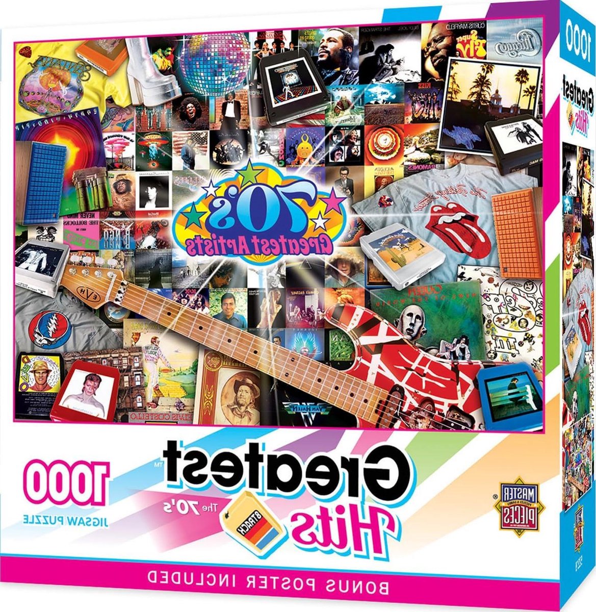 70's Muziek Puzzel - Muziek Legpuzzel - Ontspannend Puzzelen - Vintage Album Covers - 1000 Stukjes - Multicolor
