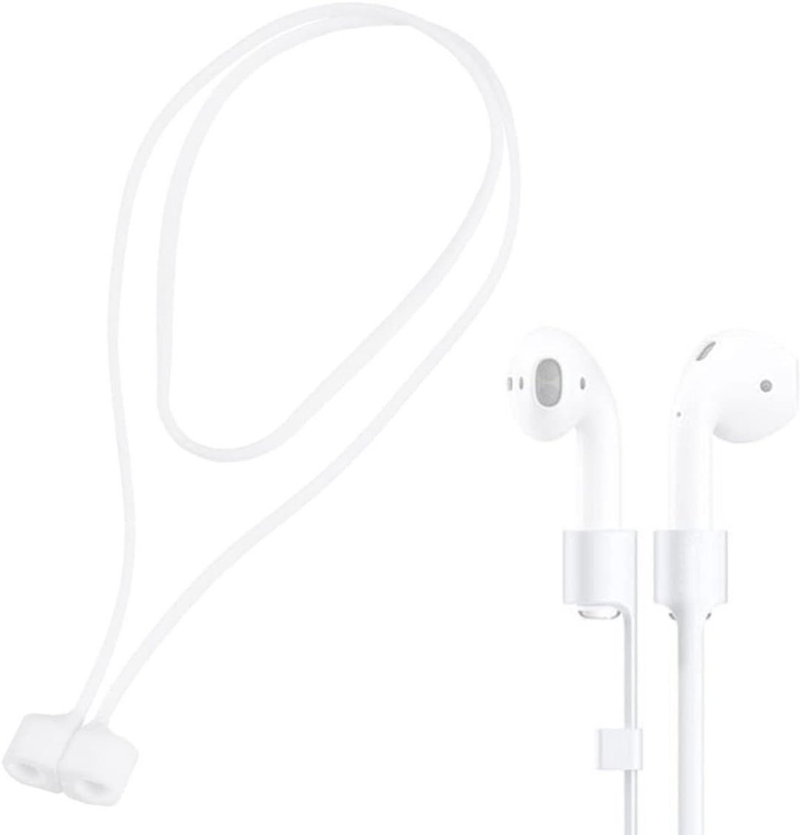Oortelefoon Houder - Nekband Draad - Voorkom Verlies - Zacht Siliconen Materiaal - 70 cm Lengte - Wit
