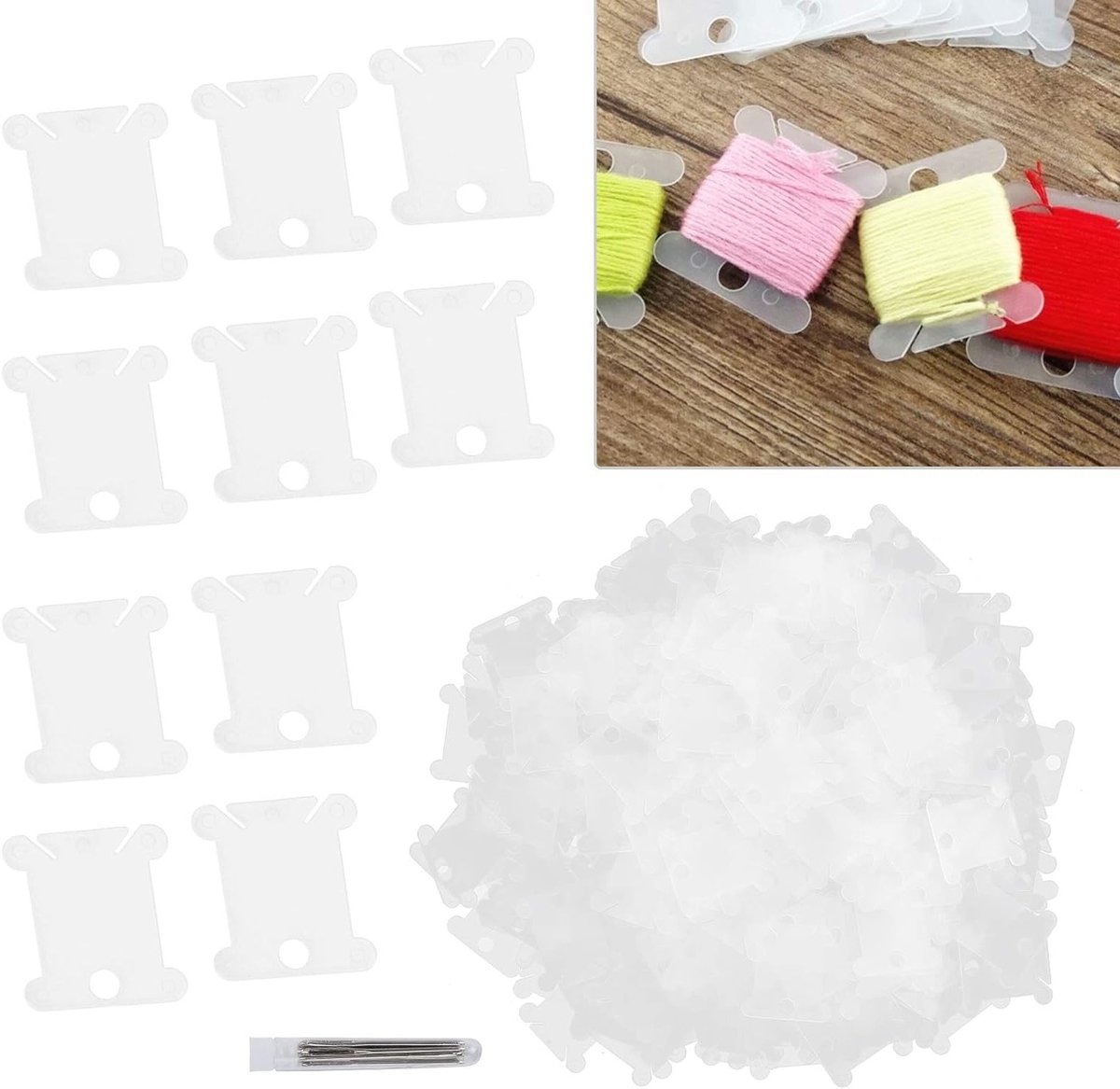300 Stuks Transparante Floss Spoelen voor Borduren en Handwerken - DIY Naaigereedschap en Accessoires