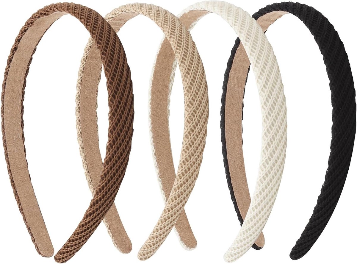 Set van 4 Modieuze Gevlochten Haarbanden - Gebreide Haaraccessoires voor Vrouwen en Meisjes, Perfect voor Dagelijks Gebruik met Haarspeld (Zwart/Beige/Koffie/Bruin)