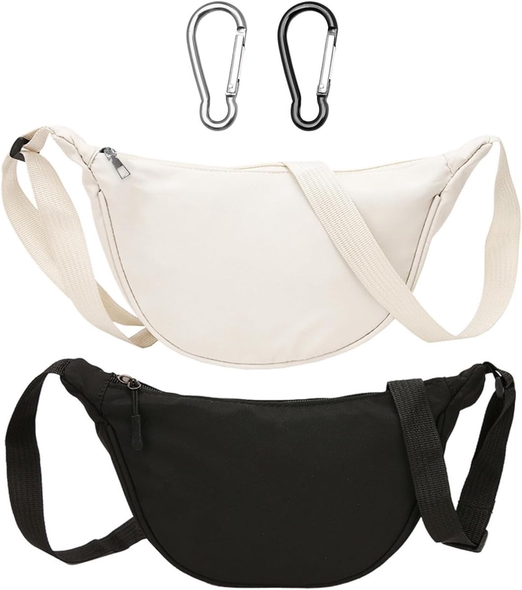 Stijlvolle 2-delige Croissant Tas met Carabiner Haak, Perfect voor Dagelijks Gebruik en Casual Outfits, Zwart