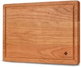 SOPHIOR – Planche à découper en bois de cerisier – 35x25x2,5 cm – Avec rainure à jus et poignées