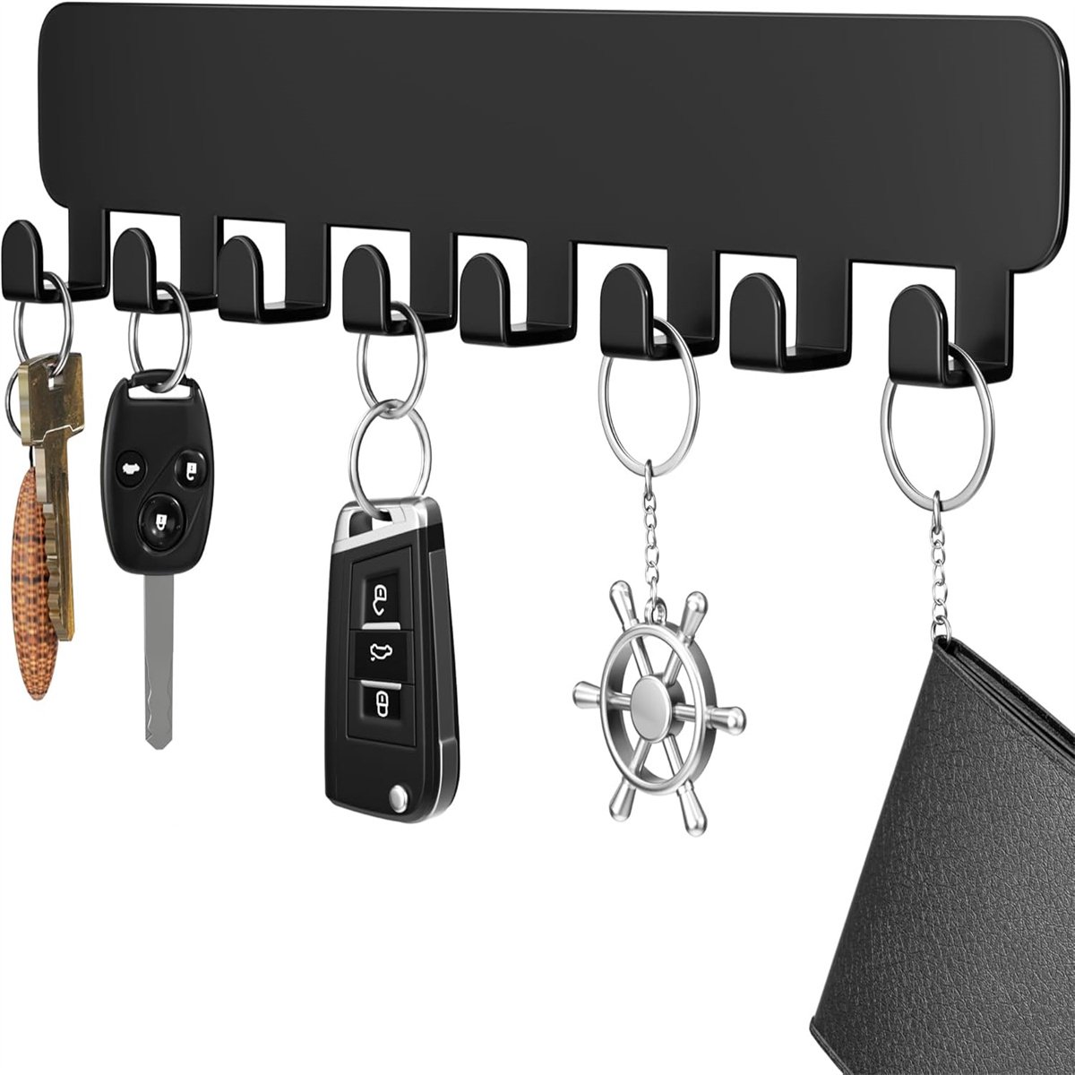 carmdering - Sleutelrekje - Sleutelhouder muur- Sleutelrek met 8 haken, Sleutelorganizer Muur Zwart, Sleutelhouder voor Wandhaken Decoratie, Sleutelhouder, 32*6.7*2cm,Zwart