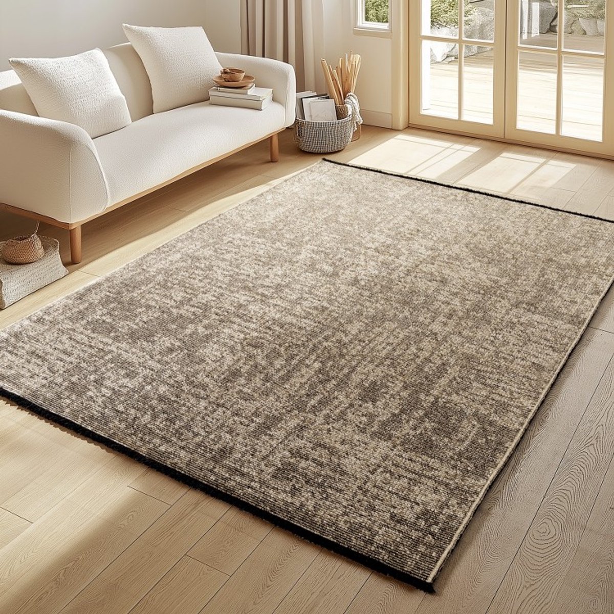 TapisTrend Designer tapijt Beige 80x150 cm Binnenkleed met gemarmerd patroon, katoenchenille, Scandinavische stijl