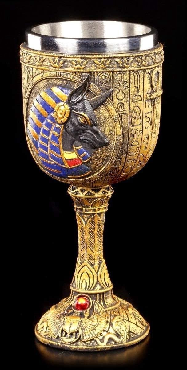 Kelk Anubis - Egyptische Kelk - Decoratie Huis - Handbeschilderd - 18 cm - Meerkleurig